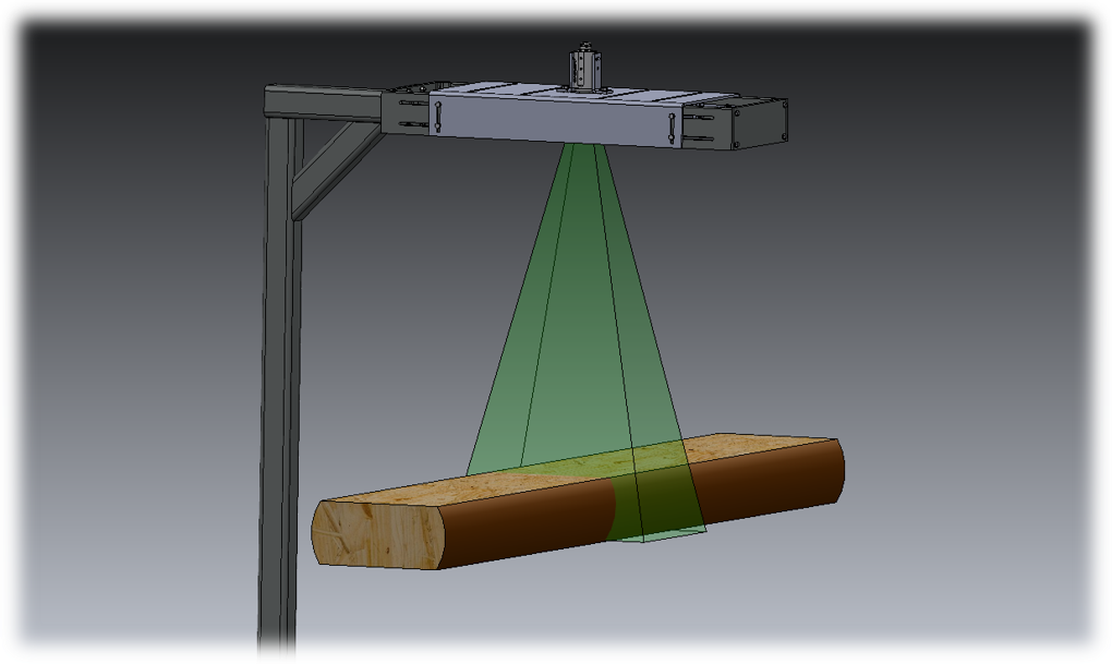 Diagram of Cant going through cant classifier scan head with green beam showcasing scanning area